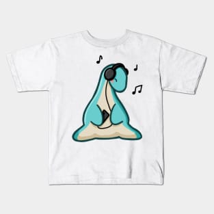 Vibing Long Neck Dino, Dinosaur, Music, Black Kids T-Shirt